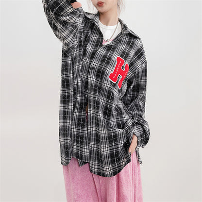 "H" Letter Patch Embroidered Shirts