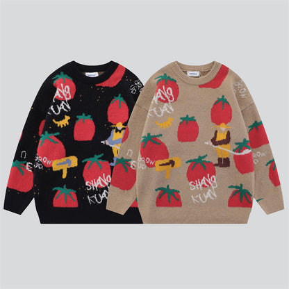 Tomato Contrast Color Knitted Sweater