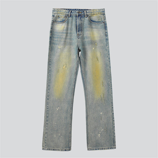 Blue Yellow Hip-Hop Straight-Leg Jeans