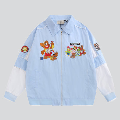 Cartoon Embroidery Colour Block Coat