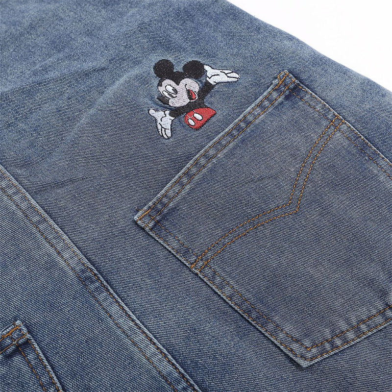 Classic Cartoon Embroidery Denim Overalls