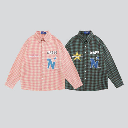 Letter Star Patches Lapel Shirt