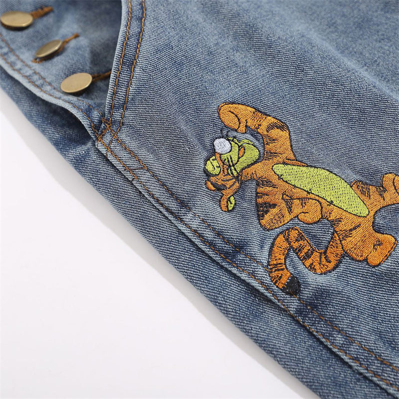 Classic Cartoon Embroidery Denim Overalls