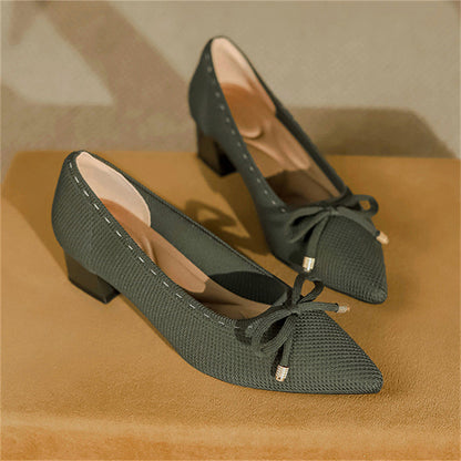 Bowknot Pointed Toe Block Heels