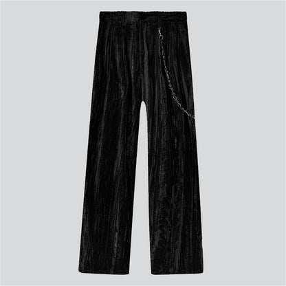 Metal Chain Velvet Straight-Leg Pants