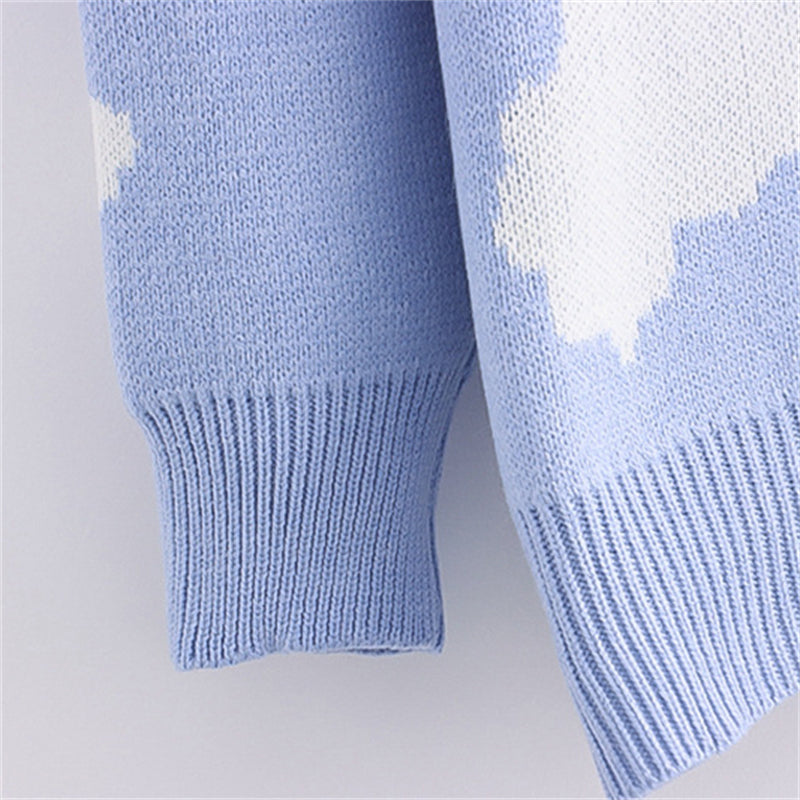 Lovely Cloud Pattern Blue Sweater