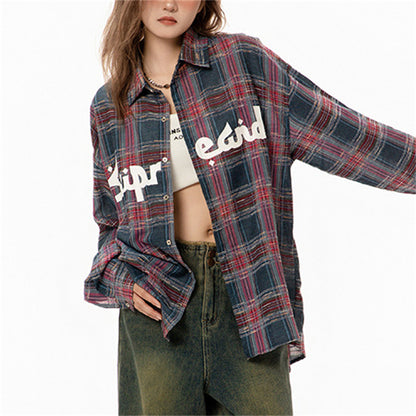 Letter Graffiti Vintage Plaid Shirts