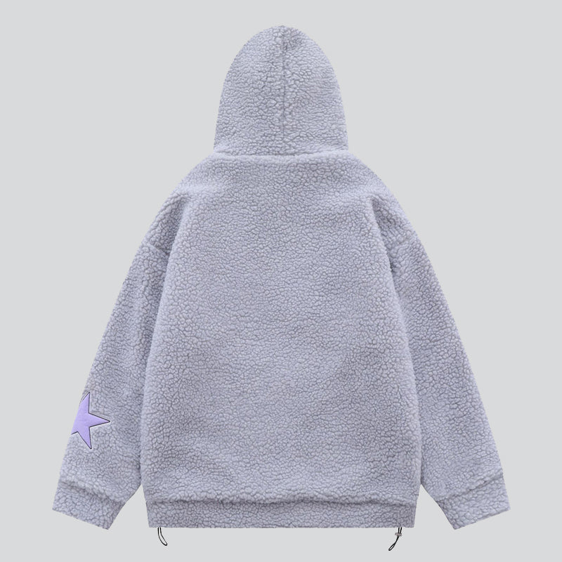 Faux Lambswool Letter Patch Hoodie