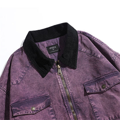 Purple Retro Lapel Zipper Coat