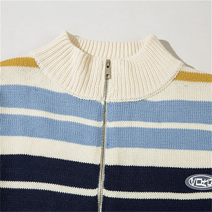 Zip Up Striped Sweater