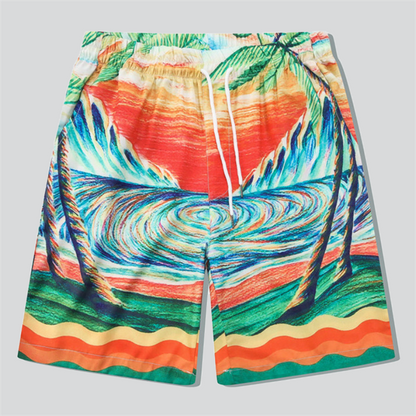 Sunset Palm Tree Print Shirt + Beach Shorts