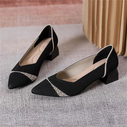 Casual Contrast Color Pointed Toe Chunky Heels