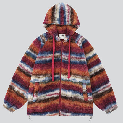 Lazy Fluffy Coats with Contrast Color Stripe