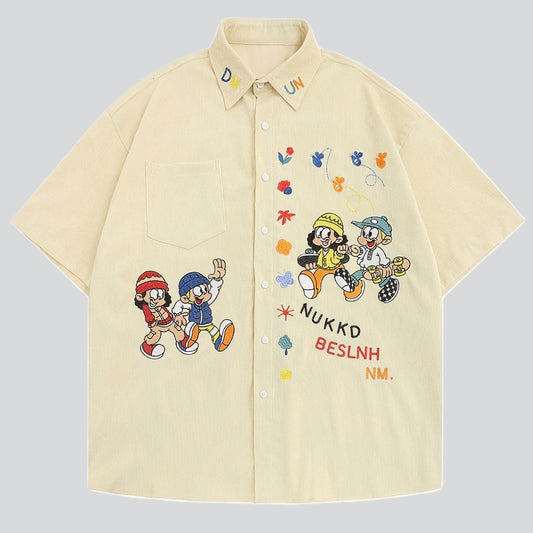 Lapel Cartoon Embroidered Shirt