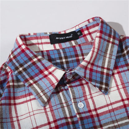 White Blue Plaid Summer Embroidery Shirt