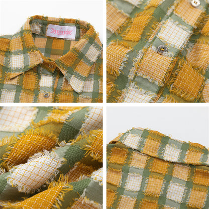 Plaid Patchwork Half Shirt