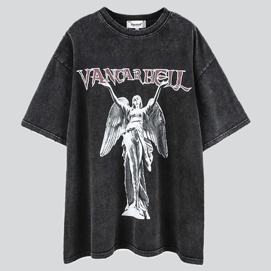 Vintage Washed Effect Angel Print Tees