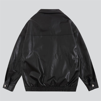 Cartoon Embroidery Black Motorcycle Jacket