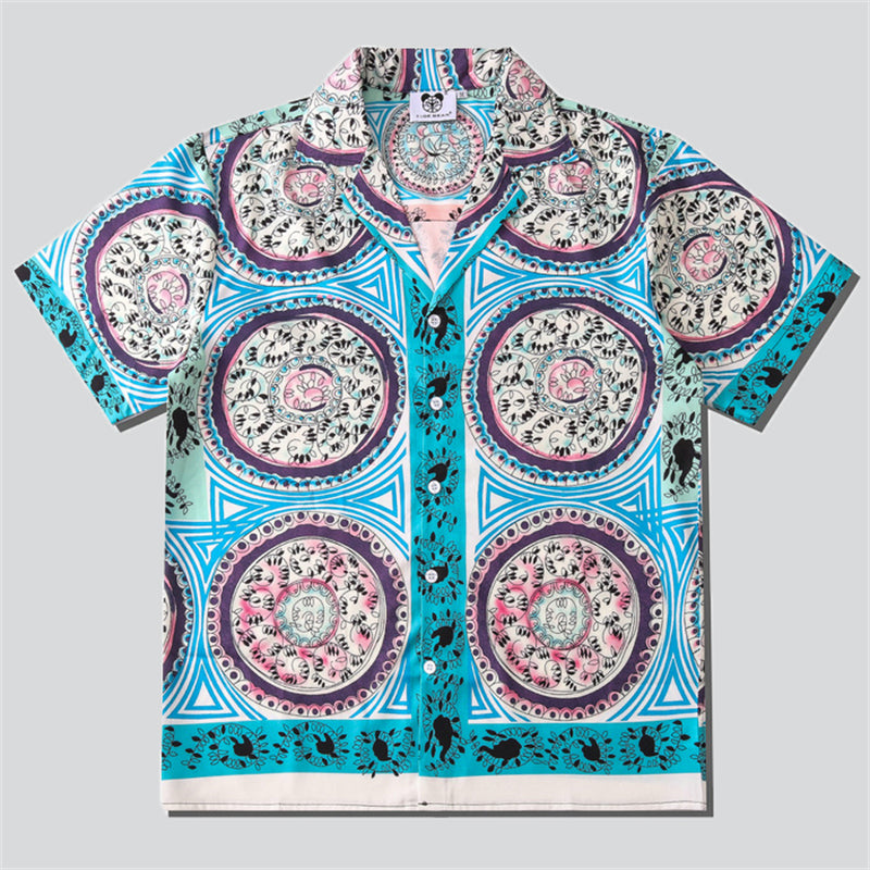 Circle Botanic Print Beach Shirt