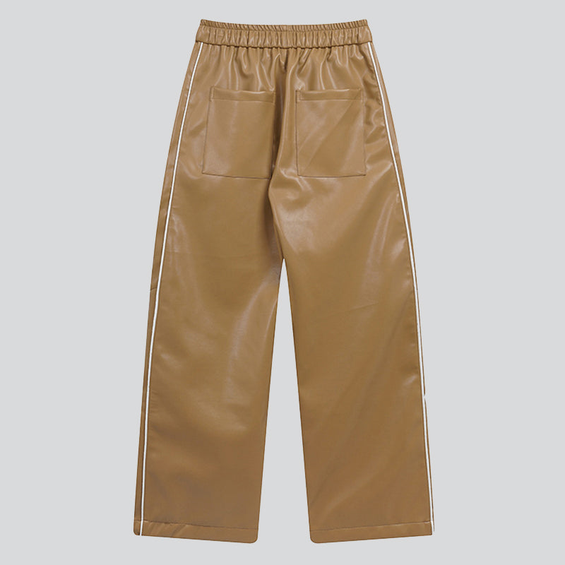 Artificial Leather Side Stripes Pants