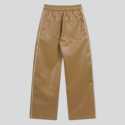 Artificial Leather Side Stripes Pants