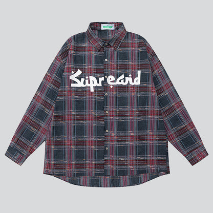 Letter Graffiti Vintage Plaid Shirts