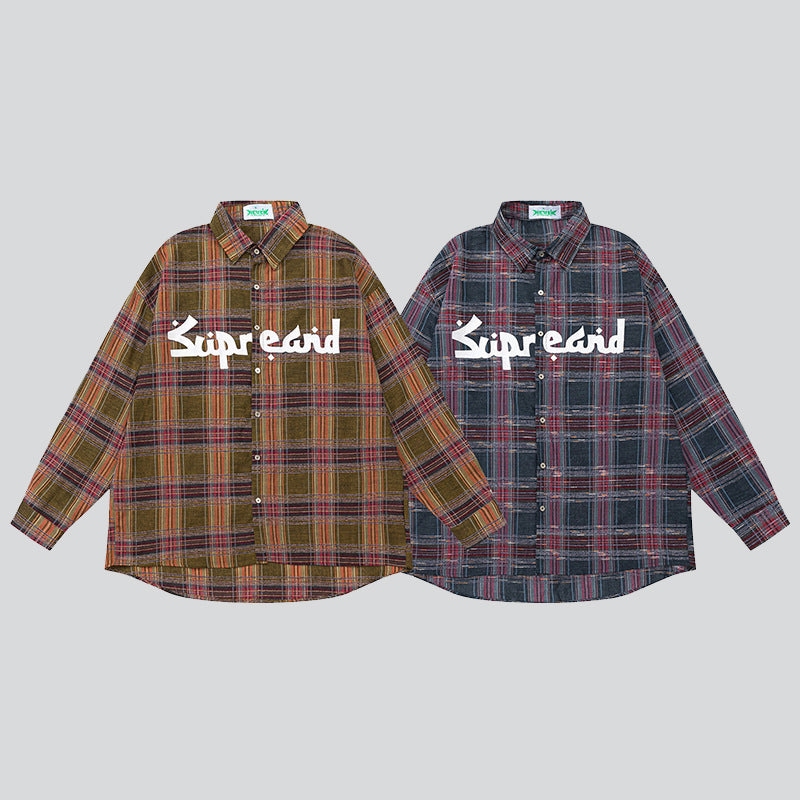 Letter Graffiti Vintage Plaid Shirts