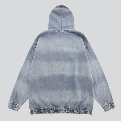 Zipped Denim Hoodie with Rivets