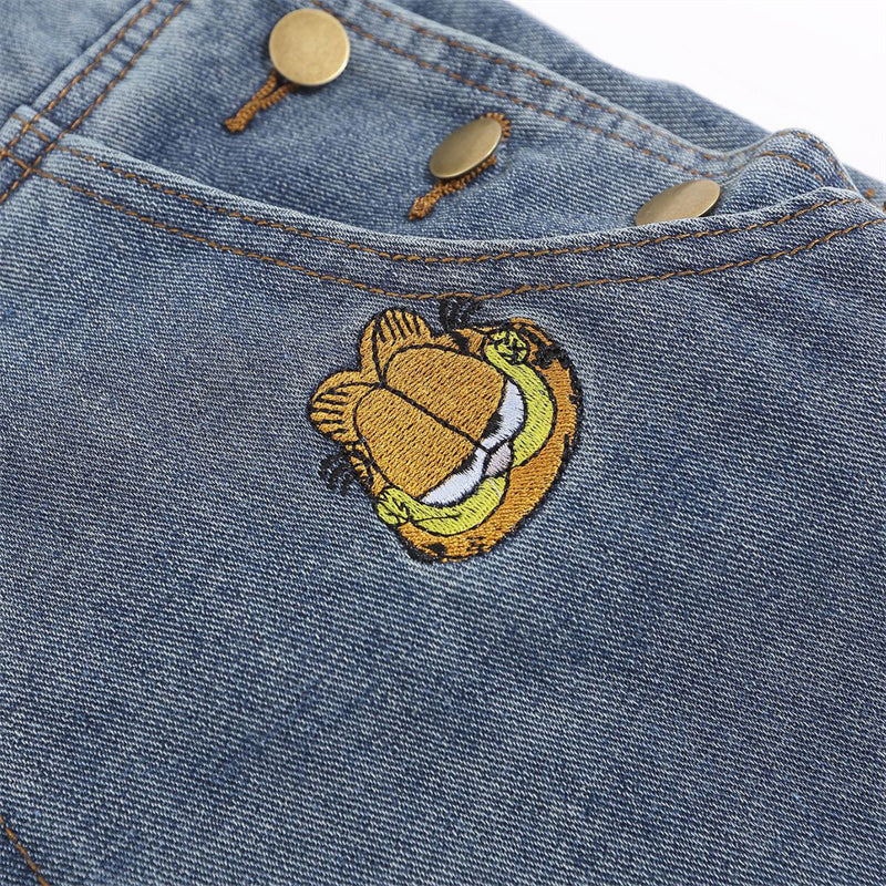 Classic Cartoon Embroidery Denim Overalls