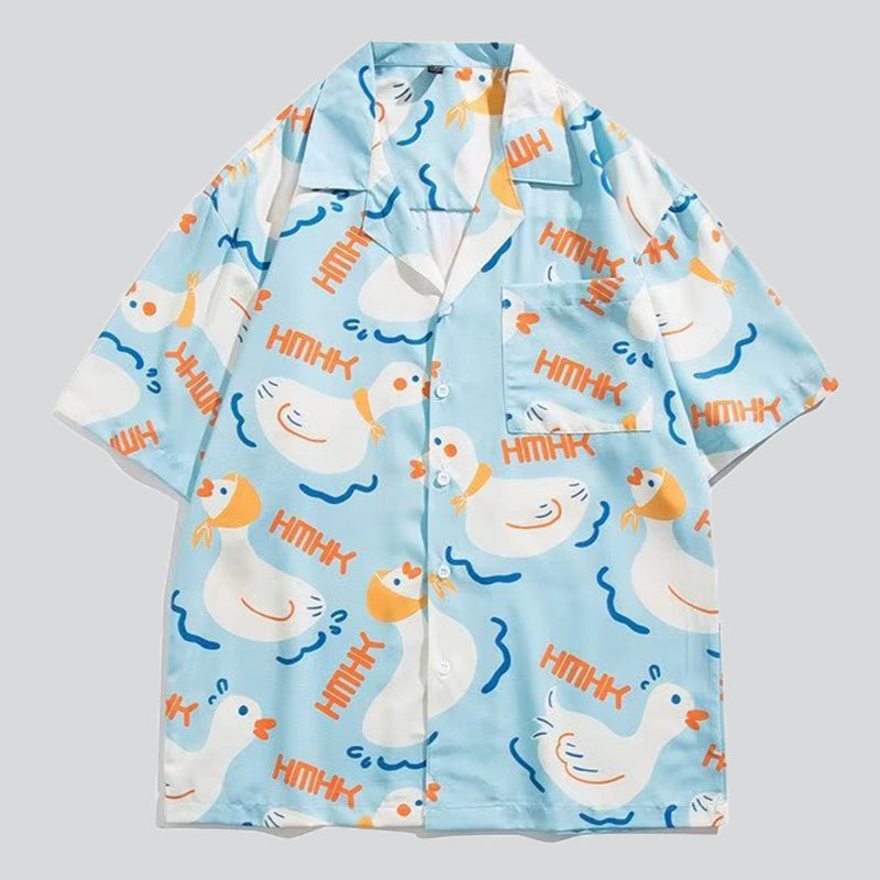 Swimming Duck Print Couples Shirts