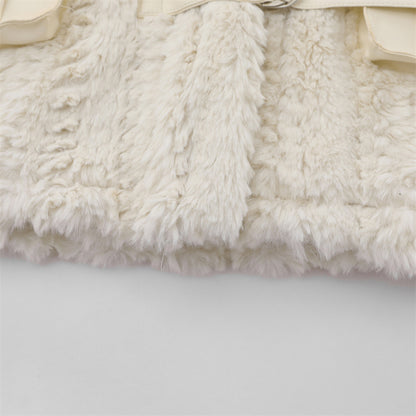 Bow Embroidered Faux Lamb Fur Coat