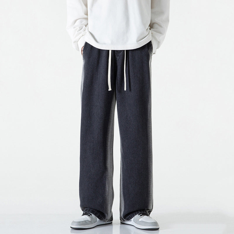 Washed Contrast Color Drawstring Jeans