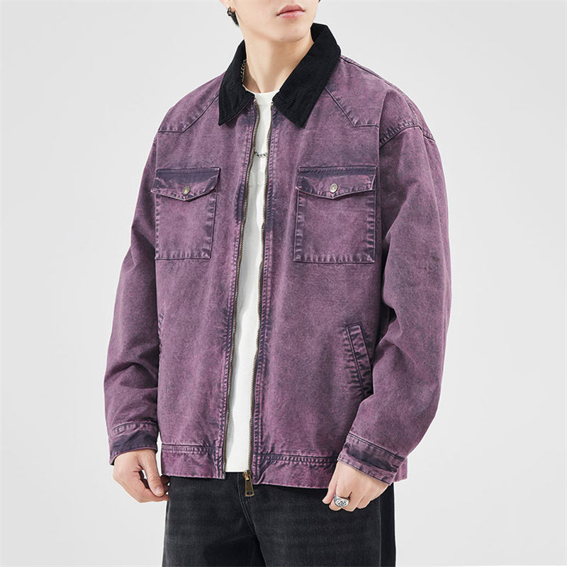 Purple Retro Lapel Zipper Coat