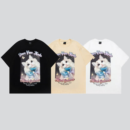 Bow Cat Print Tees