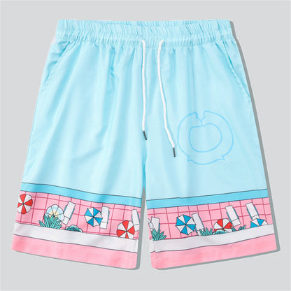 Pool Sunshade Print Blue Pink Short Sets