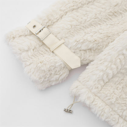 Bow Embroidered Faux Lamb Fur Coat