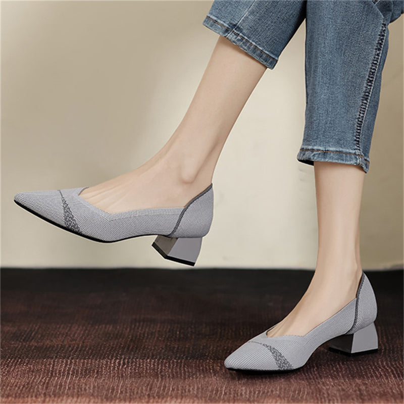 Casual Contrast Color Pointed Toe Chunky Heels