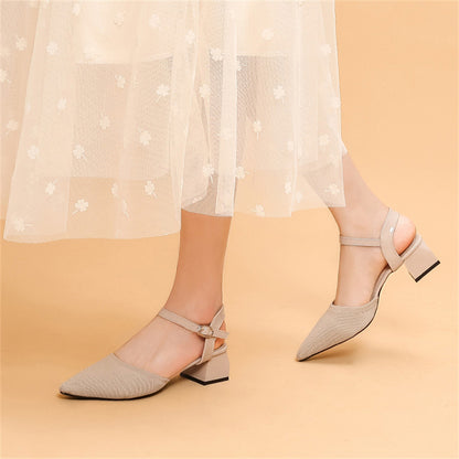 Knitting Ankle Strap Heeled Sandals