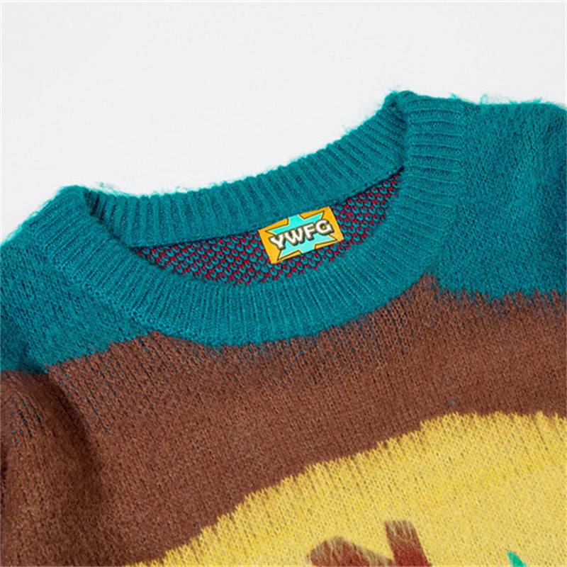 Multicolour Stripes Letter Embroidery Sweater