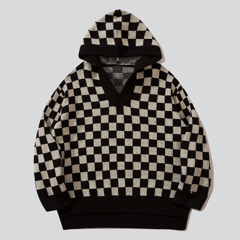 Lovely Checkered Hooded Sweater