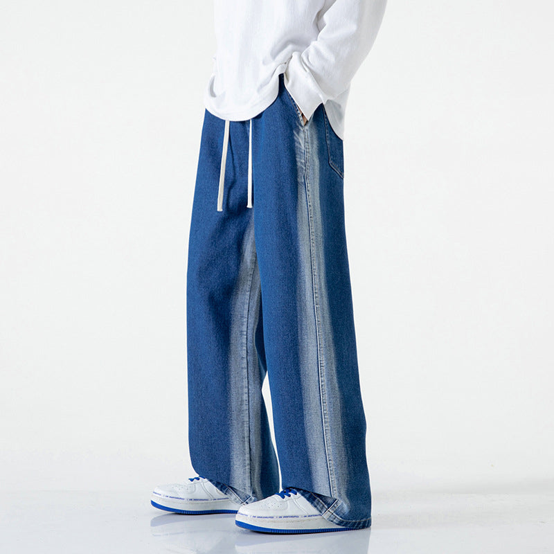 Washed Contrast Color Drawstring Jeans