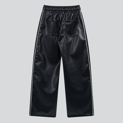 Artificial Leather Side Stripes Pants