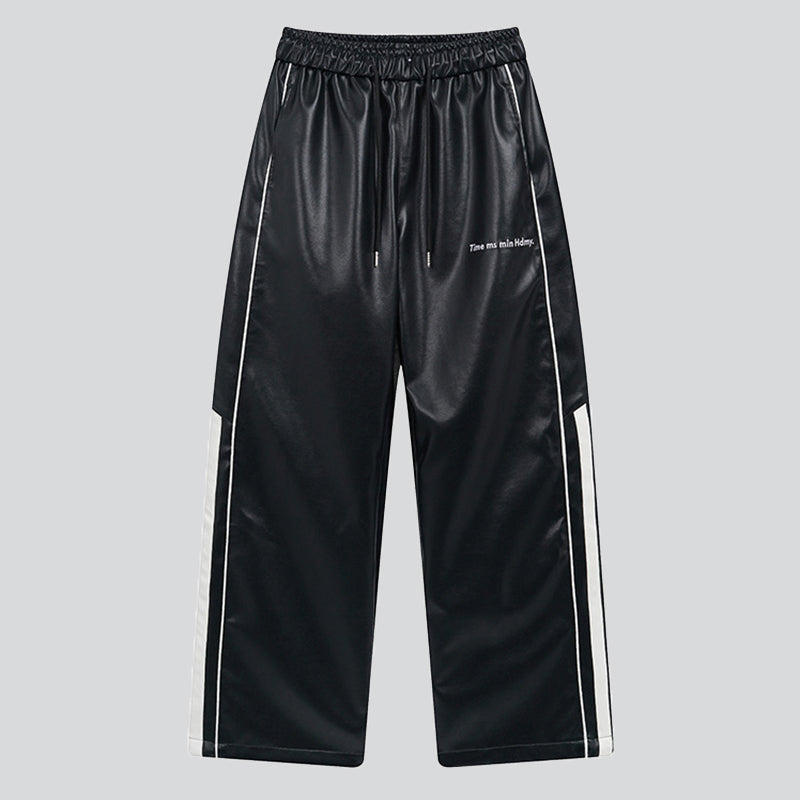 Artificial Leather Side Stripes Pants