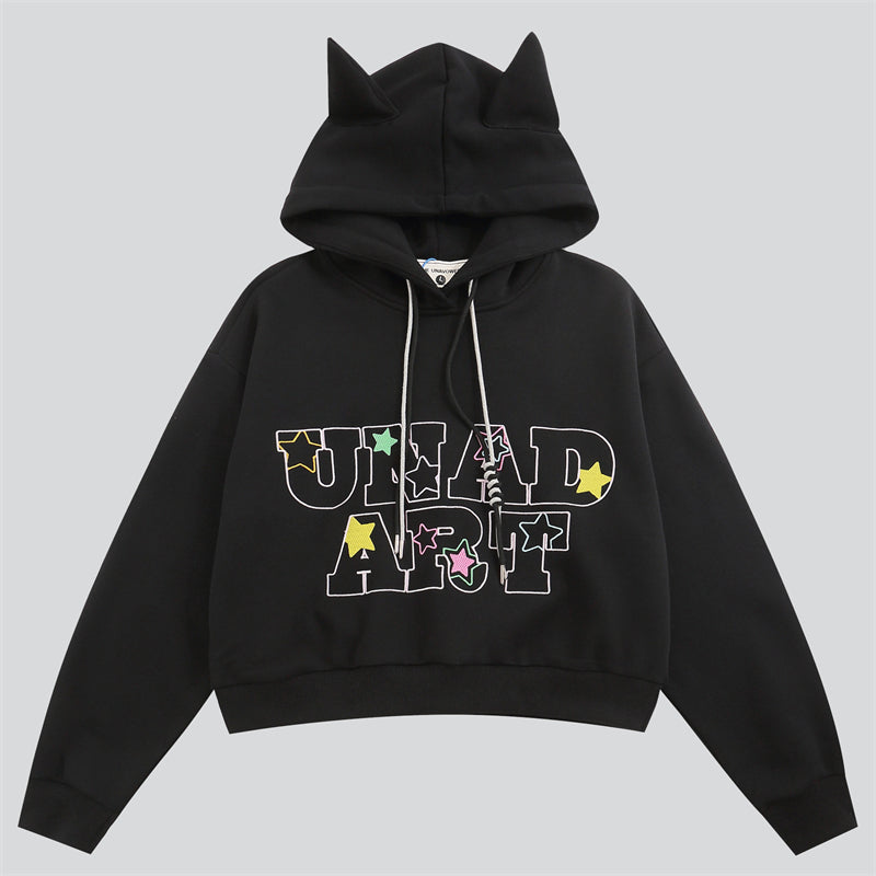 Devil's Horns Letter Print Hoodie