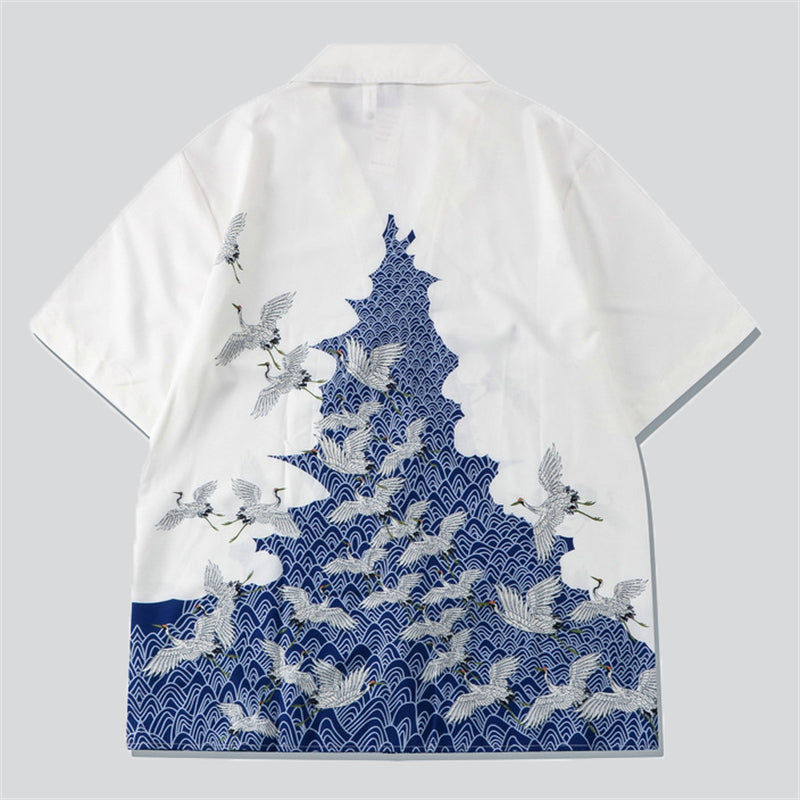 White Crane Blue Mountain Vintage Shirt