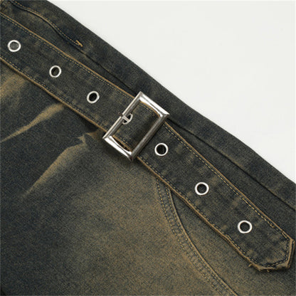 Metal Buckle Belt Vintage Straight-Leg Jeans