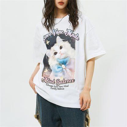 Bow Cat Print Tees