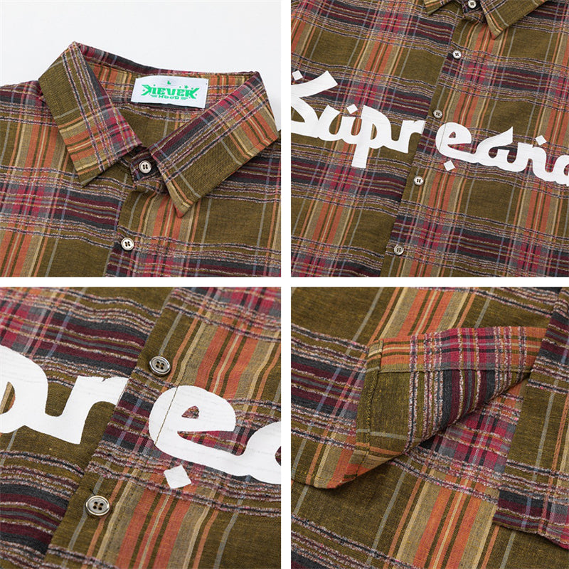 Letter Graffiti Vintage Plaid Shirts