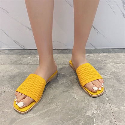 Simple Open Toe Flat Slippers