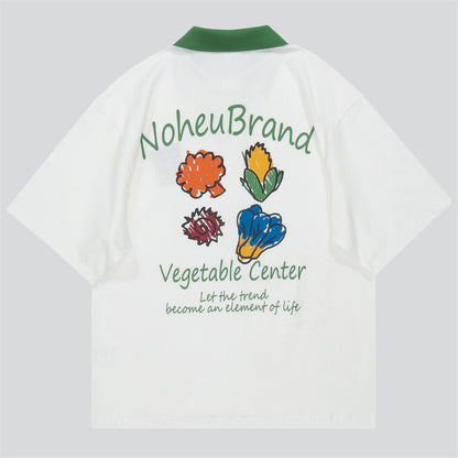 Preppy Look Vegetable Graffiti Polo Shirt